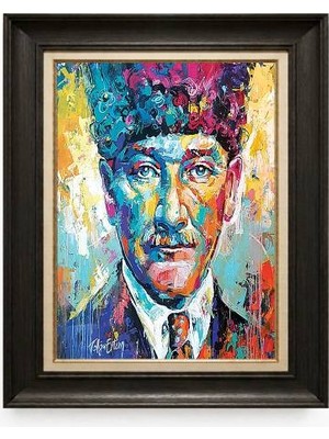 Tablore Siyah Varaklı Paspartulu Çerçeveli Atatürk Tablo A307