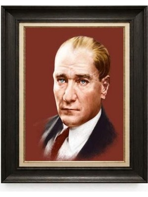Tablore Siyah Varaklı Paspartulu Çerçeveli Atatürk Tablo A44