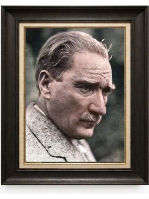 Tablore Siyah Varaklı Paspartulu Çerçeveli Atatürk Tablo A148