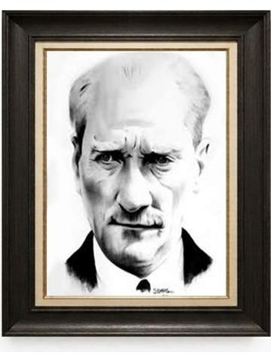 Tablore Siyah Varaklı Paspartulu Çerçeveli Atatürk Tablo A46