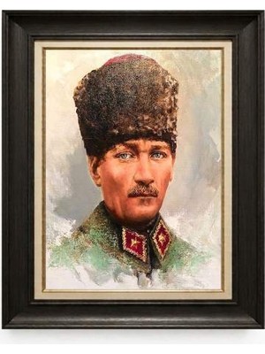 Tablore Siyah Varaklı Paspartulu Çerçeveli Atatürk Tablo A42