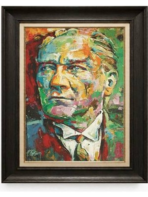 Tablore Siyah Varaklı Paspartulu Çerçeveli Atatürk Tablo A394