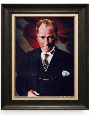 Tablore Siyah Varaklı Paspartulu Çerçeveli Atatürk Tablo A261