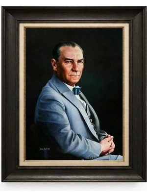 Tablore Siyah Varaklı Paspartulu Çerçeveli Atatürk Tablo A311
