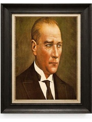 Tablore Siyah Varaklı Paspartulu Çerçeveli Atatürk Tablo A133