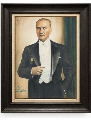 Tablore Siyah Varaklı Paspartulu Çerçeveli Atatürk Tablo A143
