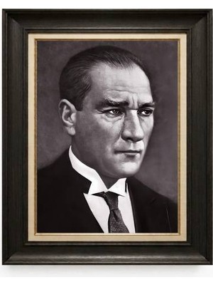 Tablore Siyah Varaklı Paspartulu Çerçeveli Atatürk Tablo A246