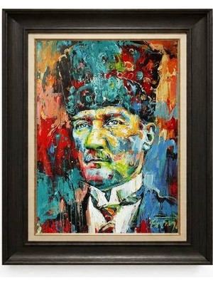 Tablore Siyah Varaklı Paspartulu Çerçeveli Atatürk Tablo A275