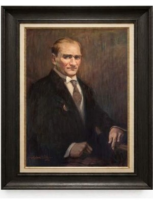 Tablore Siyah Varaklı Paspartulu Çerçeveli Atatürk Tablo A184