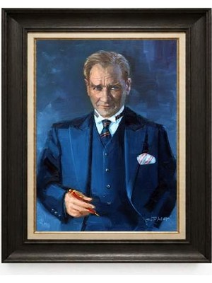 Tablore Siyah Varaklı Paspartulu Çerçeveli Atatürk Tablo A137