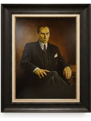 Tablore Siyah Varaklı Paspartulu Çerçeveli Atatürk Tablo A305