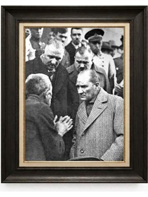 Tablore Siyah Varaklı Paspartulu Çerçeveli Atatürk Tablo A156