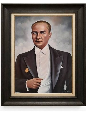 Tablore Siyah Varaklı Paspartulu Çerçeveli Atatürk Tablo A230