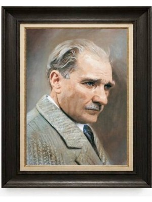 Tablore Siyah Varaklı Paspartulu Çerçeveli Atatürk Tablo A239