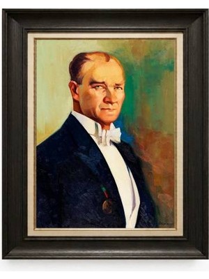 Tablore Siyah Varaklı Paspartulu Çerçeveli Atatürk Tablo A291
