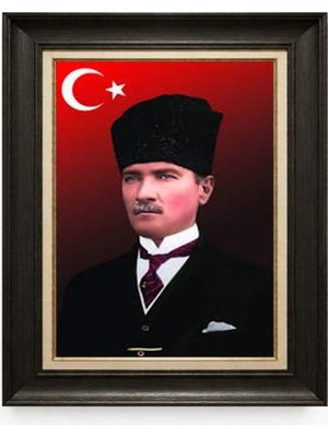 Tablore Siyah Varaklı Paspartulu Çerçeveli Atatürk Tablo A61