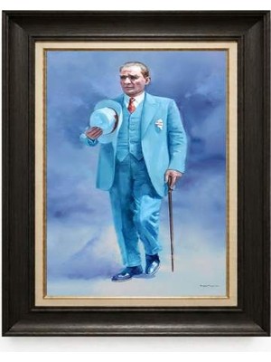 Tablore Siyah Varaklı Paspartulu Çerçeveli Atatürk Tablo A93