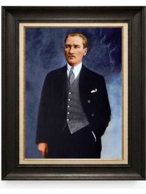 Tablore Siyah Varaklı Paspartulu Çerçeveli Atatürk Tablo A285