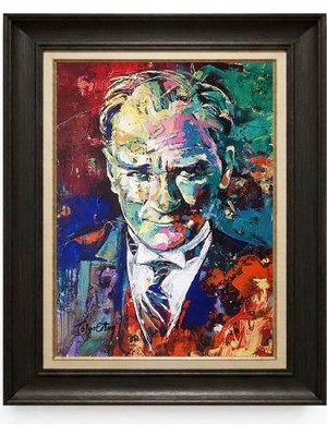 Tablore Siyah Varaklı Paspartulu Çerçeveli Atatürk Tablo A342