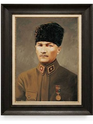 Tablore Siyah Varaklı Paspartulu Çerçeveli Atatürk Tablo A388
