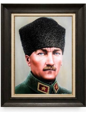 Tablore Siyah Varaklı Paspartulu Çerçeveli Atatürk Tablo A256