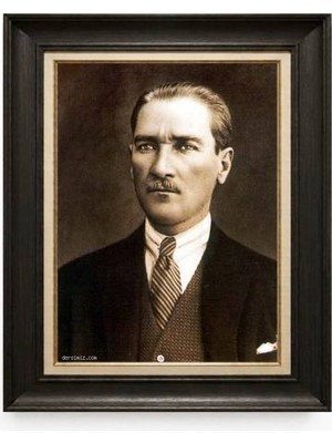 Tablore Siyah Varaklı Paspartulu Çerçeveli Atatürk Tablo A315