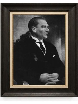Tablore Siyah Varaklı Paspartulu Çerçeveli Atatürk Tablo A49
