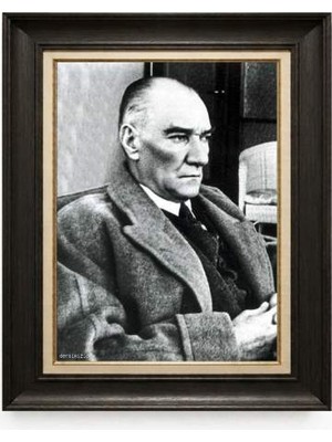 Tablore Siyah Varaklı Paspartulu Çerçeveli Atatürk Tablo A112