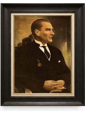 Tablore Siyah Varaklı Paspartulu Çerçeveli Atatürk Tablo A173