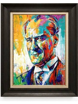 Tablore Siyah Varaklı Paspartulu Çerçeveli Atatürk Tablo A299