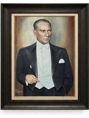 Tablore Siyah Varaklı Paspartulu Çerçeveli Atatürk Tablo A141