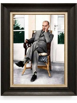 Tablore Siyah Varaklı Paspartulu Çerçeveli Atatürk Tablo A322