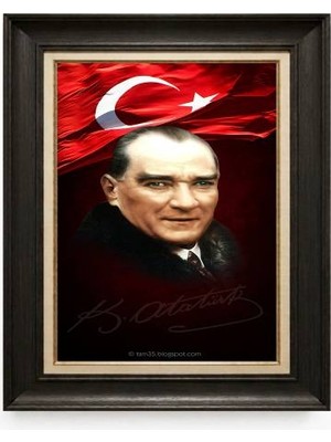 Tablore Siyah Varaklı Paspartulu Çerçeveli Atatürk Tablo A392