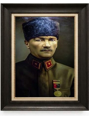 Tablore Siyah Varaklı Paspartulu Çerçeveli Atatürk Tablo A64