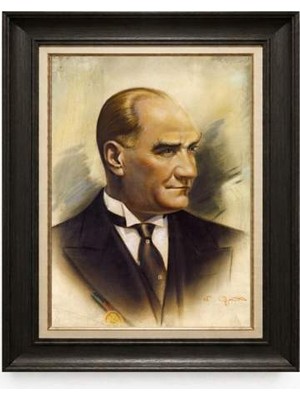 Tablore Siyah Varaklı Paspartulu Çerçeveli Atatürk Tablo A86