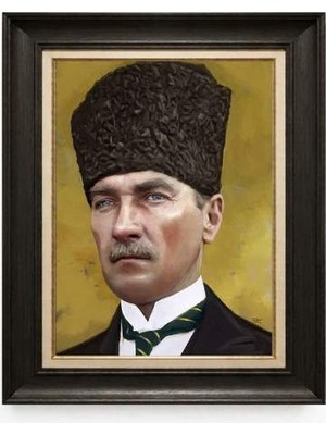 Tablore Siyah Varaklı Paspartulu Çerçeveli Atatürk Tablo A188