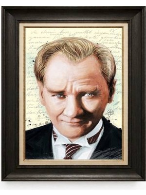 Tablore Siyah Varaklı Paspartulu Çerçeveli Atatürk Tablo A252