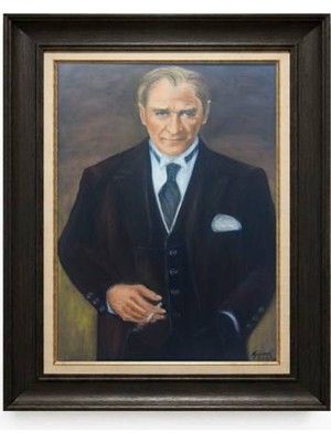 Tablore Siyah Varaklı Paspartulu Çerçeveli Atatürk Tablo A274
