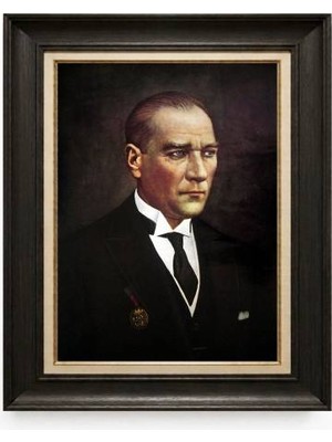 Tablore Siyah Varaklı Paspartulu Çerçeveli Atatürk Tablo A318