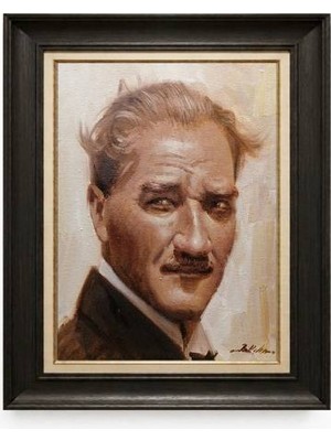 Tablore Siyah Varaklı Paspartulu Çerçeveli Atatürk Tablo A371