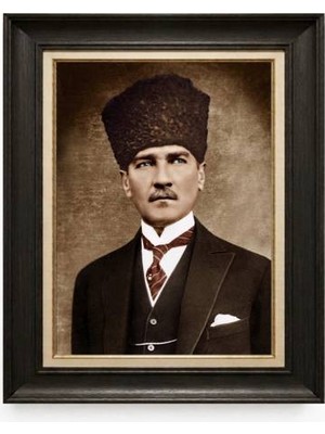 Tablore Siyah Varaklı Paspartulu Çerçeveli Atatürk Tablo A410