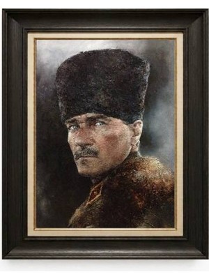 Tablore Siyah Varaklı Paspartulu Çerçeveli Atatürk Tablo A407