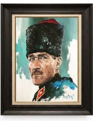 Tablore Siyah Varaklı Paspartulu Çerçeveli Atatürk Tablo A70
