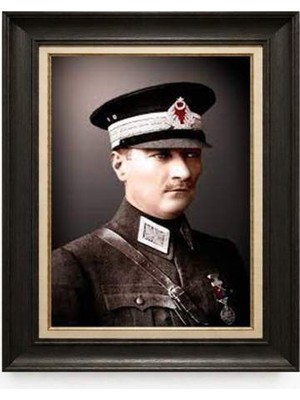 Tablore Siyah Varaklı Paspartulu Çerçeveli Atatürk Tablo A205