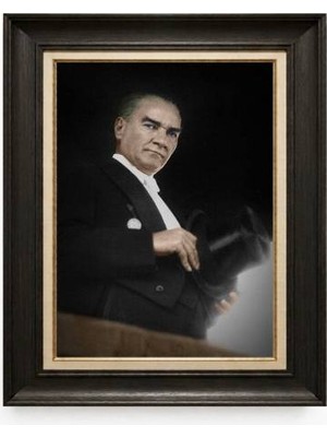 Tablore Siyah Varaklı Paspartulu Çerçeveli Atatürk Tablo A346