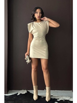 Very Moda Droplu Suni Deri Elbise | F2034