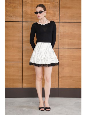 Very Moda Puantiyeli Dantel Detaylı Saten Etek | D2962