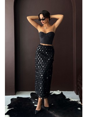 Very Moda Pul Detaylı Abiye Midi Etek | F2012