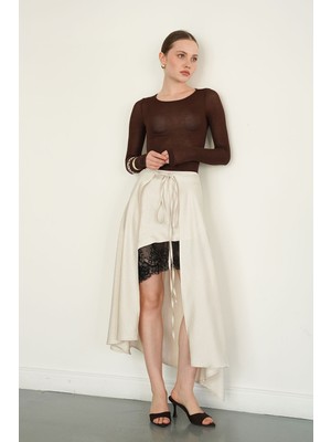 Very Moda Dantel Detaylı Saten Etek | D2976