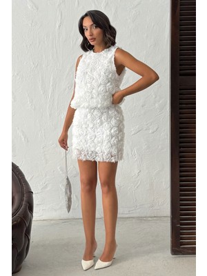Very Moda Gül Desenli Tül Etek | F1757
